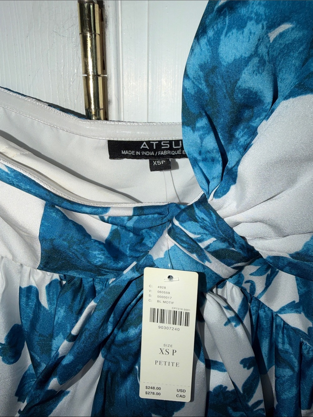 Anthropologie ATSU Blue Floral White Sundress with Bow Detail size XS NWT - Picture 9 of 12